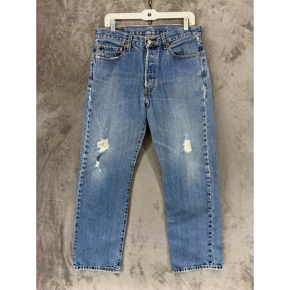 Levis 501 Original Fit Jeans Mens 33x30 Blue Cotton Straight Leg Button Fly Dist